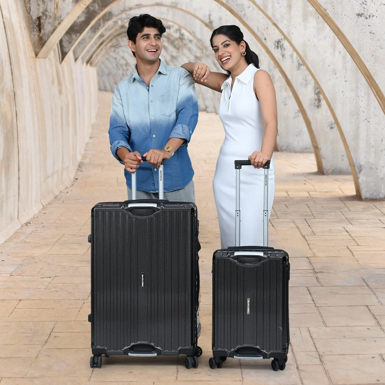 Black 8 Wheels Trolley Bag Set of 2 (Large + Cabin)