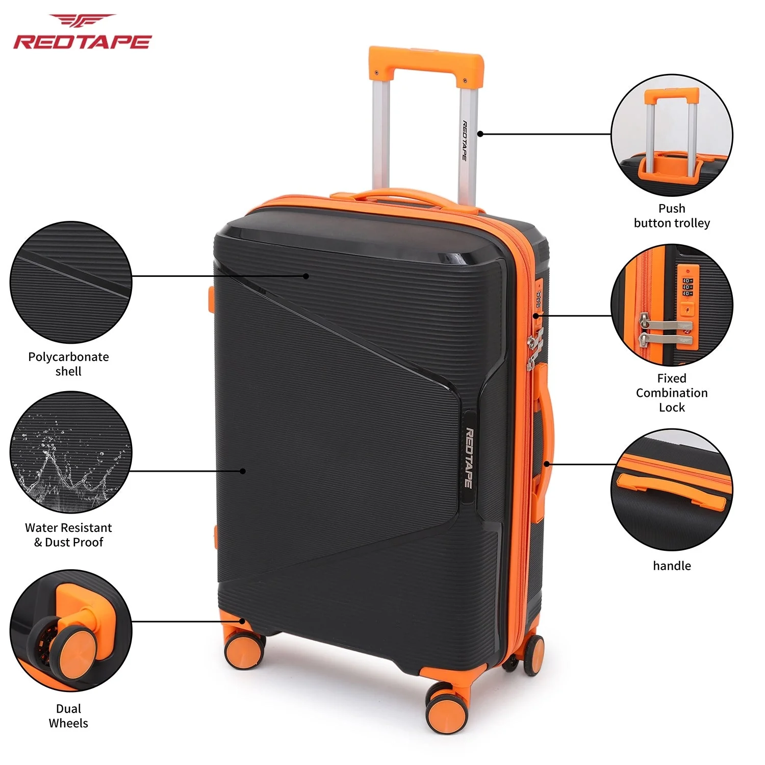 Black & Orange 8 Wheels Trolley Bag Set of 2 (Medium + Cabin) - Image 2