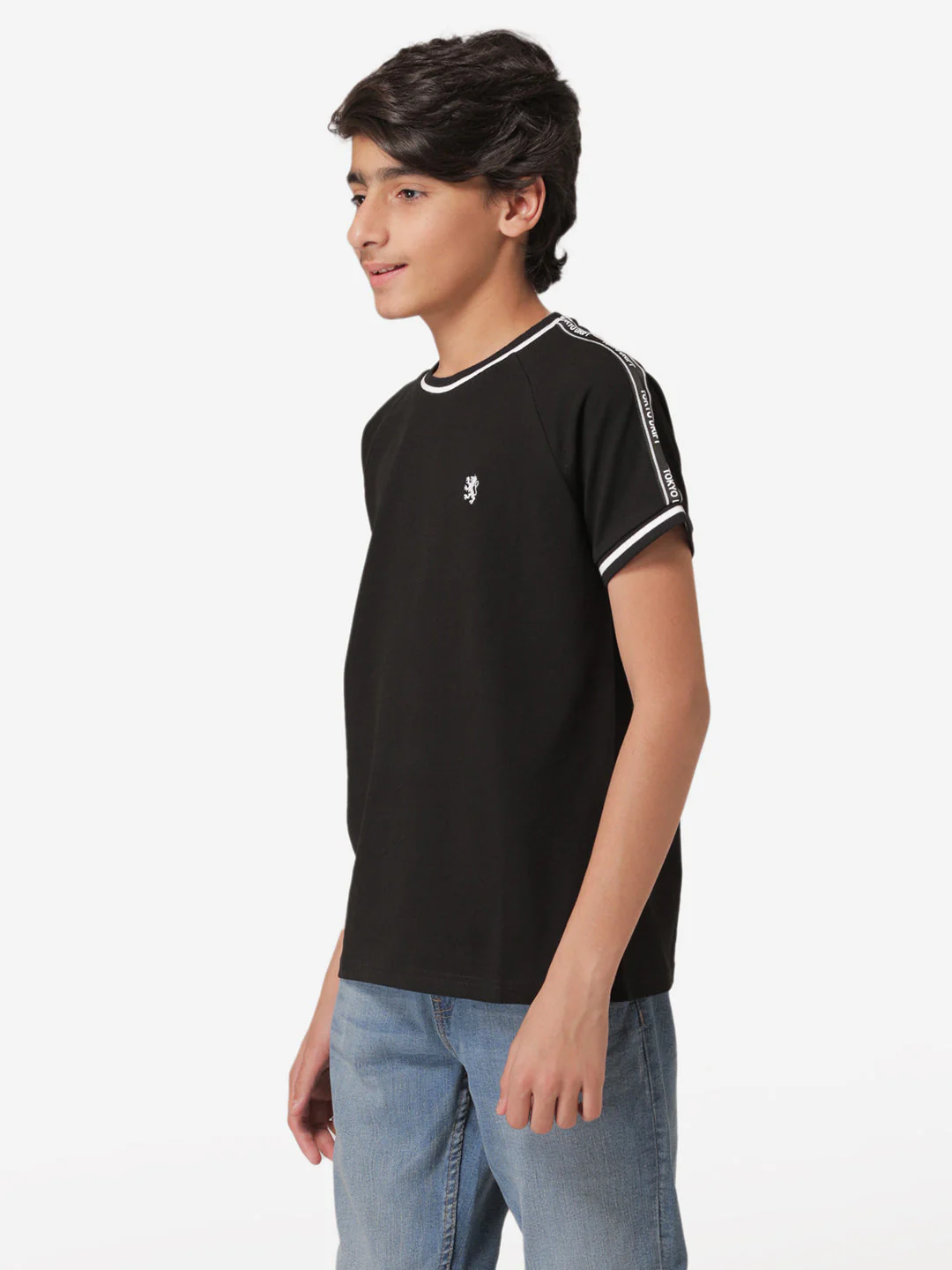 Boy's Black Round Neck T-Shirt - Image 2